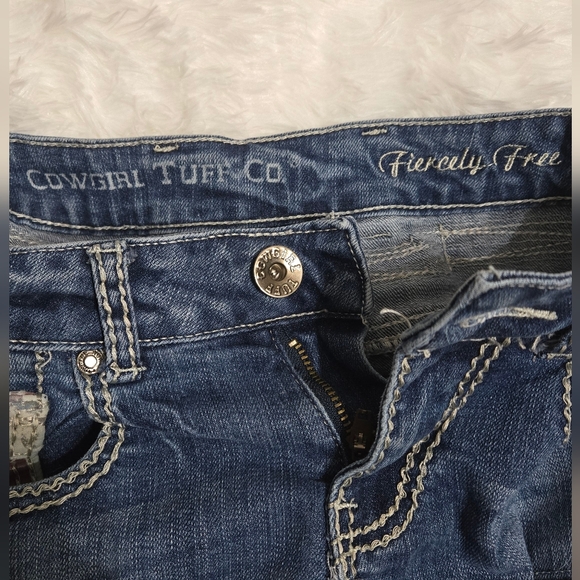 Cowgirl Tuff Blue Patchwork Boot Cut Jeans - Picture 4 of 8